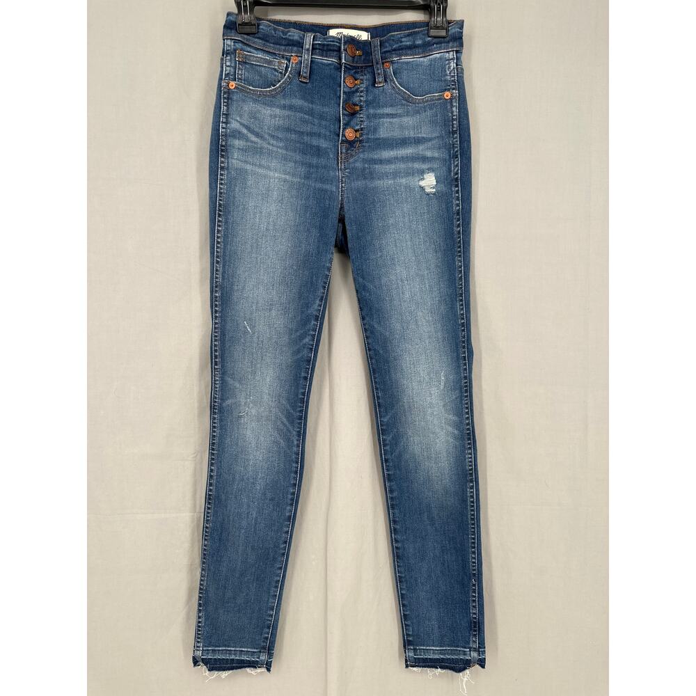 Madewell Jeans 25 High Rise Skinny Button Fly Light Wash Distressed Stretch